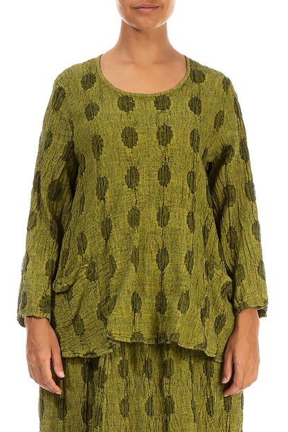 Textured Bubbles Cyber Lime Linen Blouse