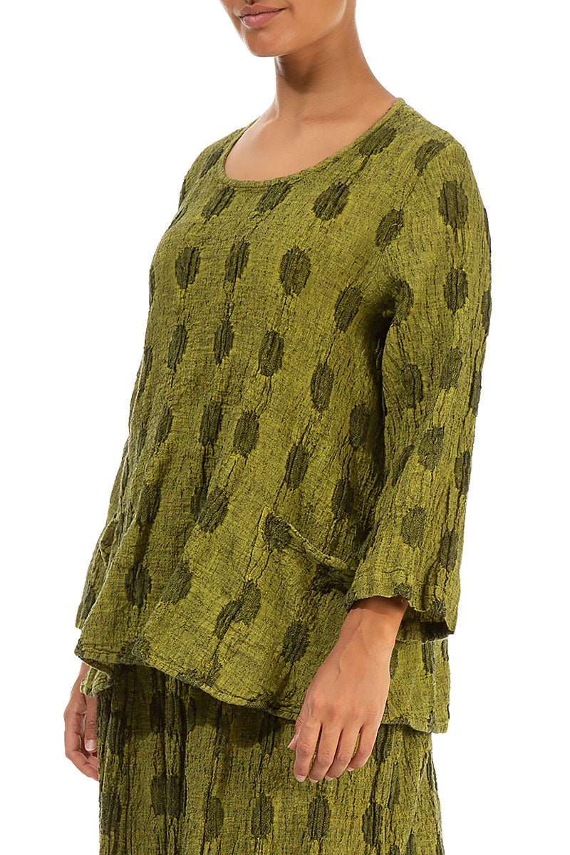 Textured Bubbles Cyber Lime Linen Blouse