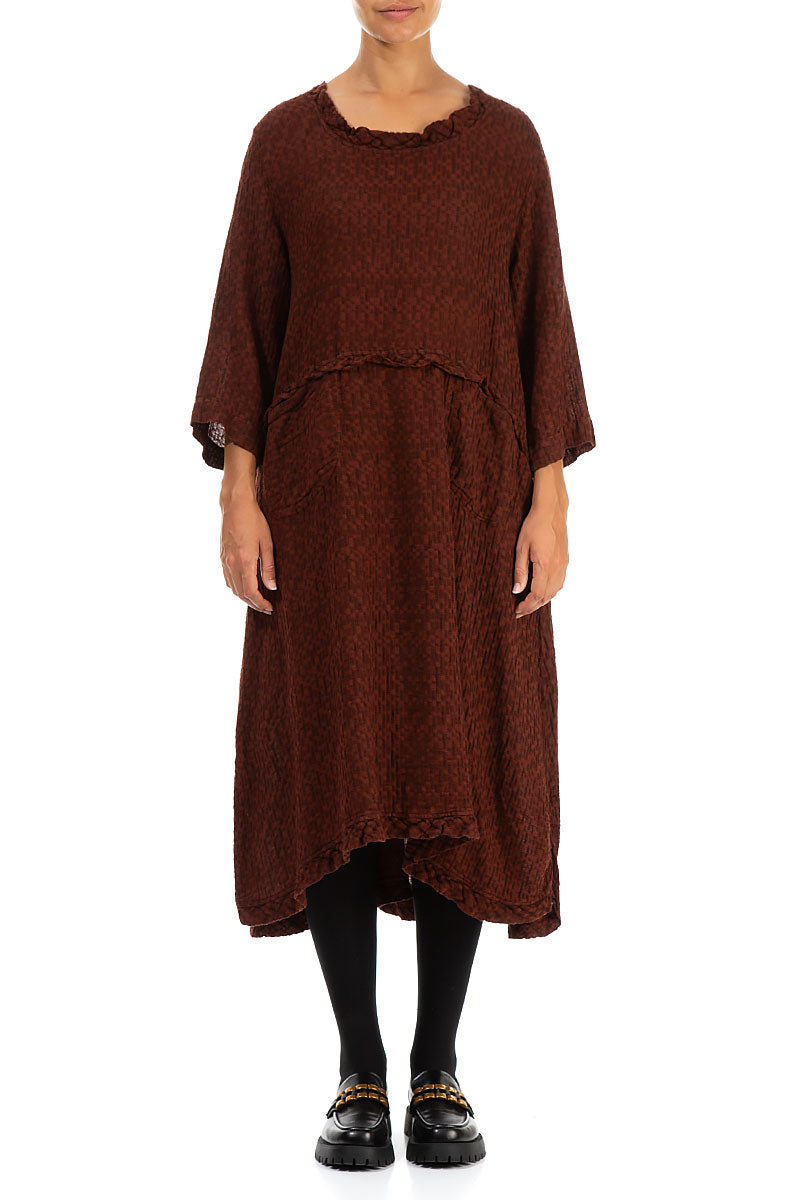 Textured Cinnamon Linen Midi Dress