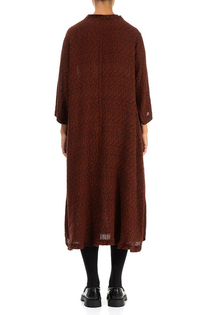 Textured Cinnamon Linen Midi Dress