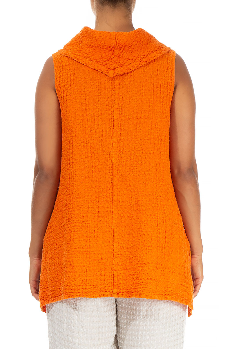 Textured Cowl Neck Sleeveless Neon Orange Linen Tunic 2