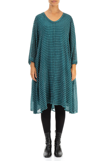 Textured Teal Silk Rayon Dress