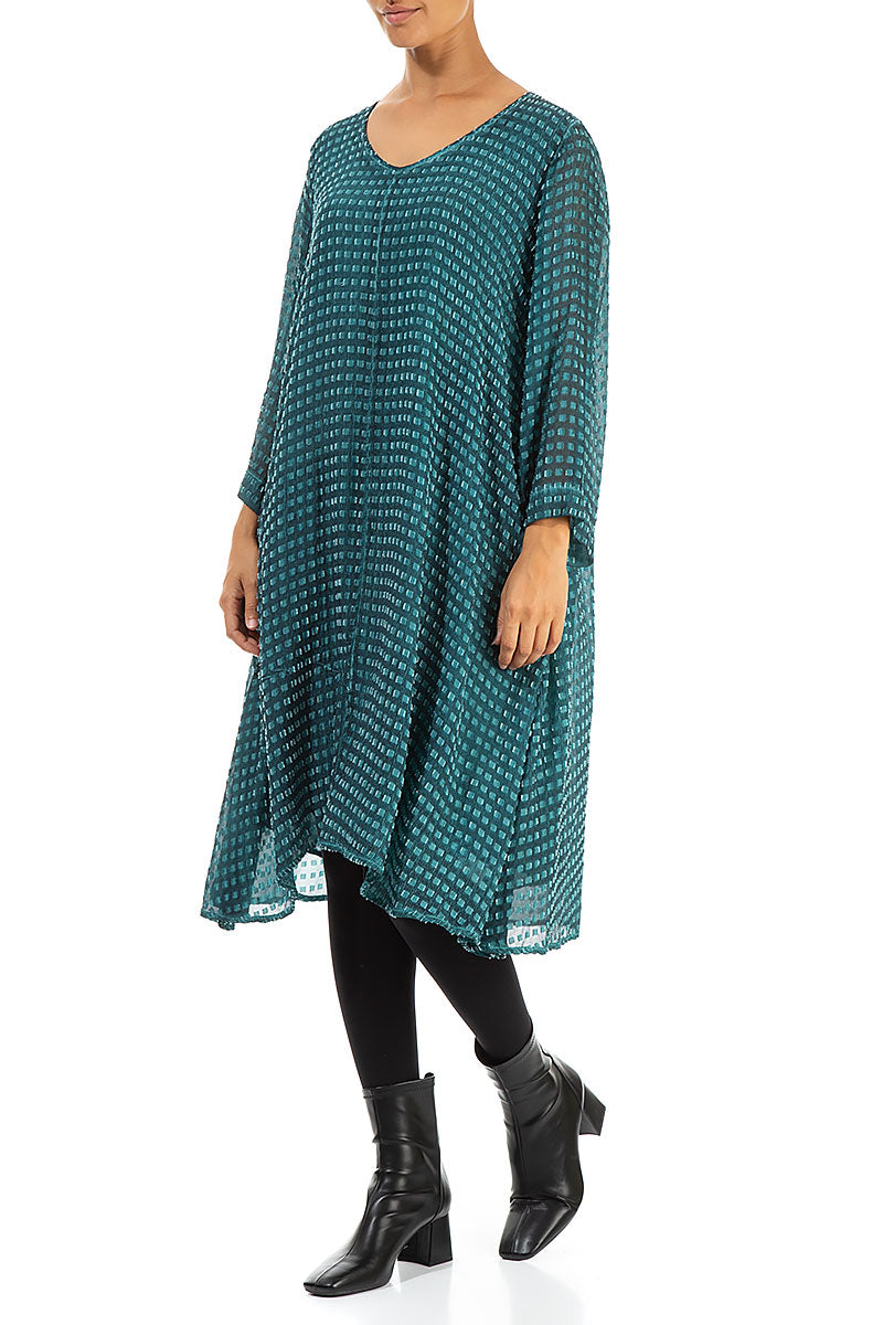 Textured Teal Silk Rayon Dress