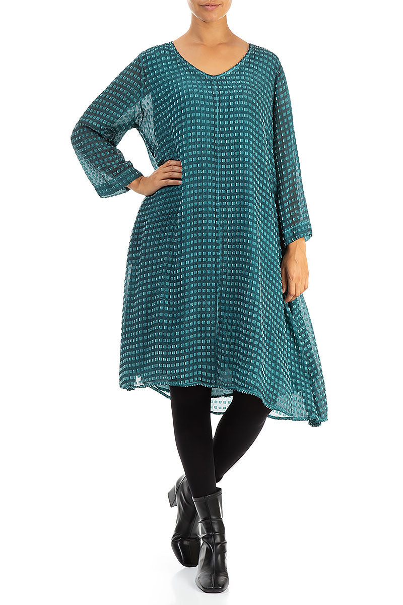 Textured Teal Silk Rayon Dress