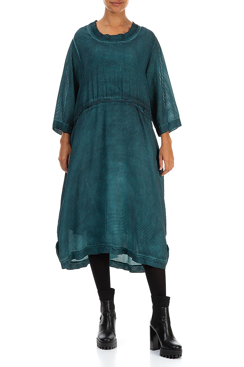 Textured Washed Effect Teal Silk Dress