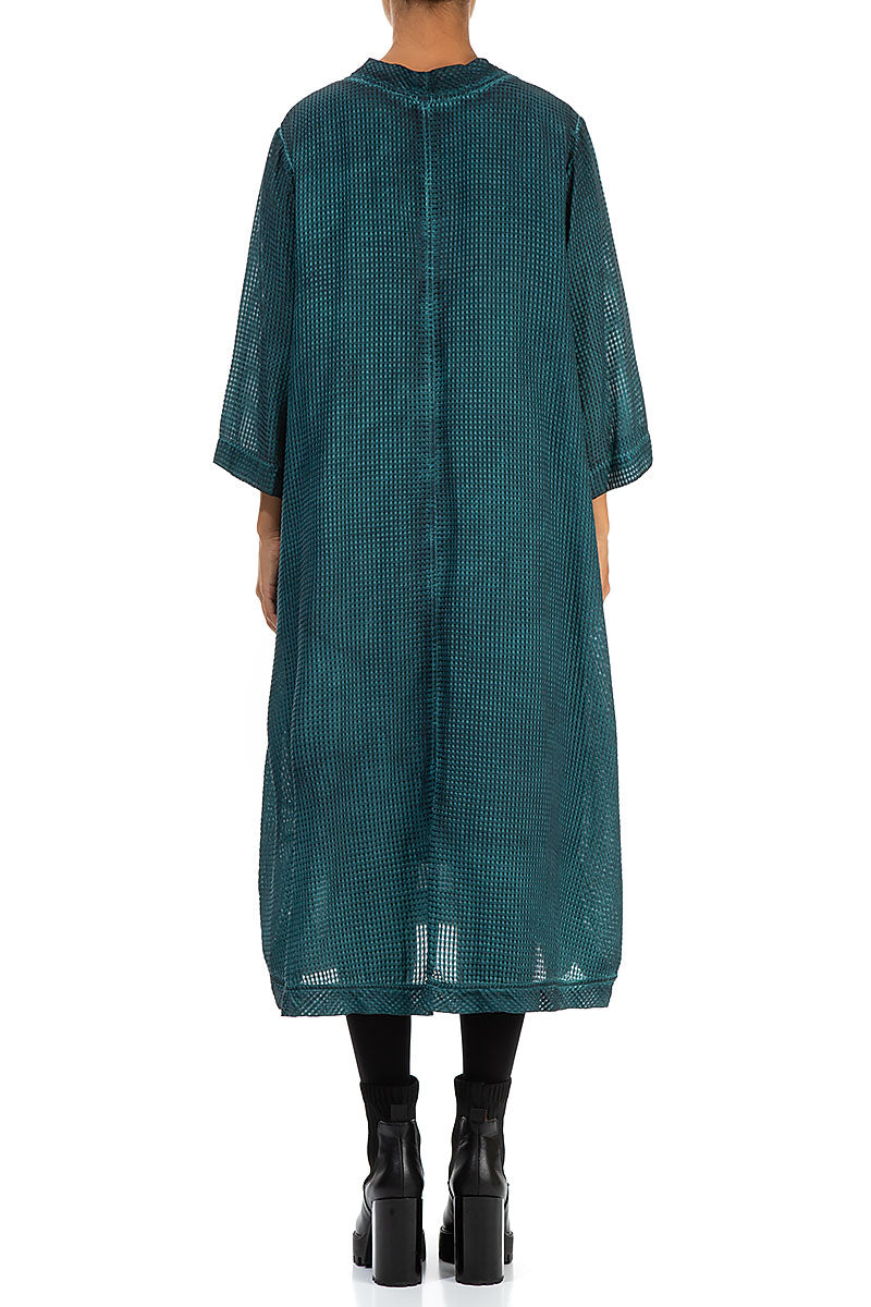 Textured Washed Effect Teal Silk Dress