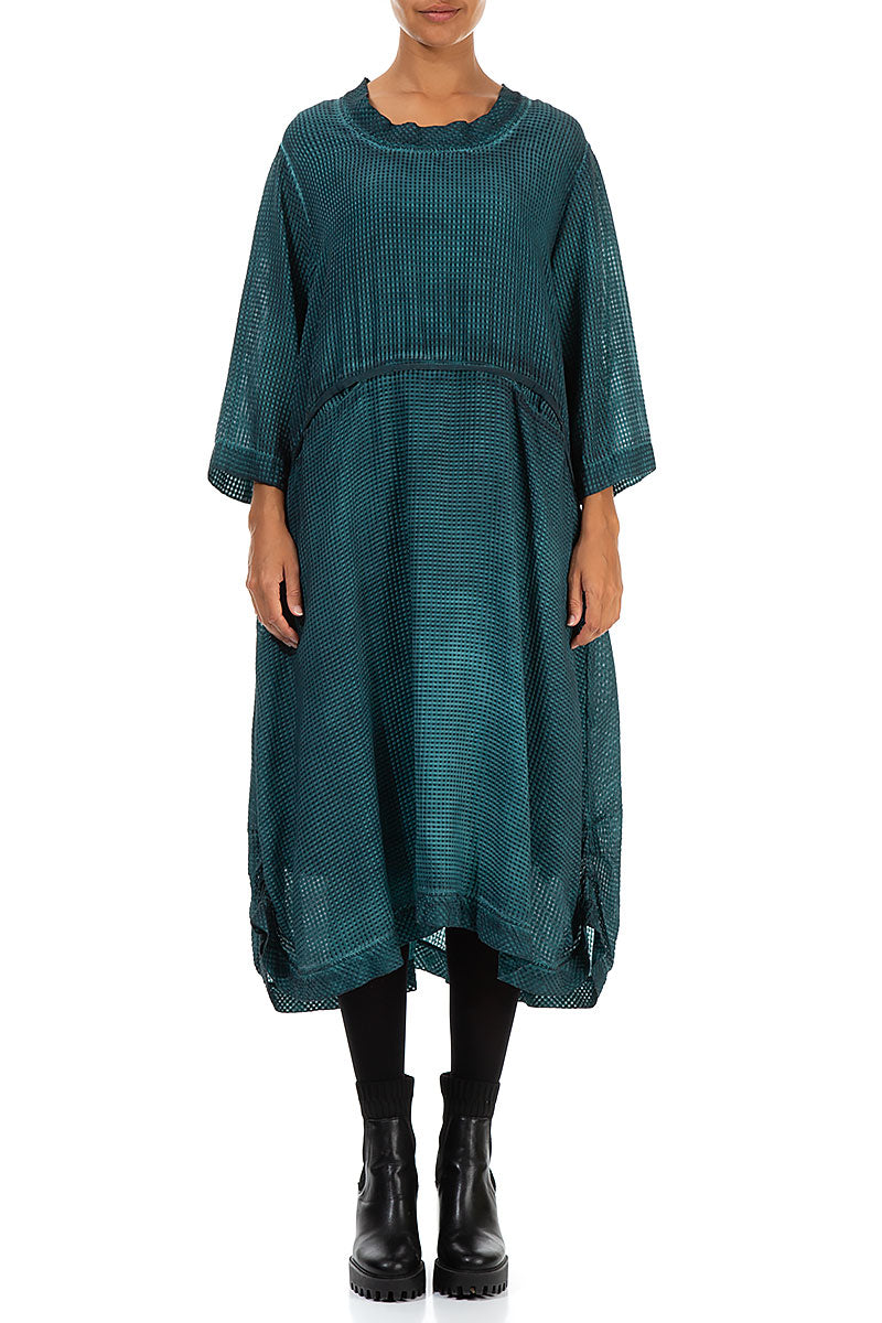 Textured Washed Effect Teal Silk Dress