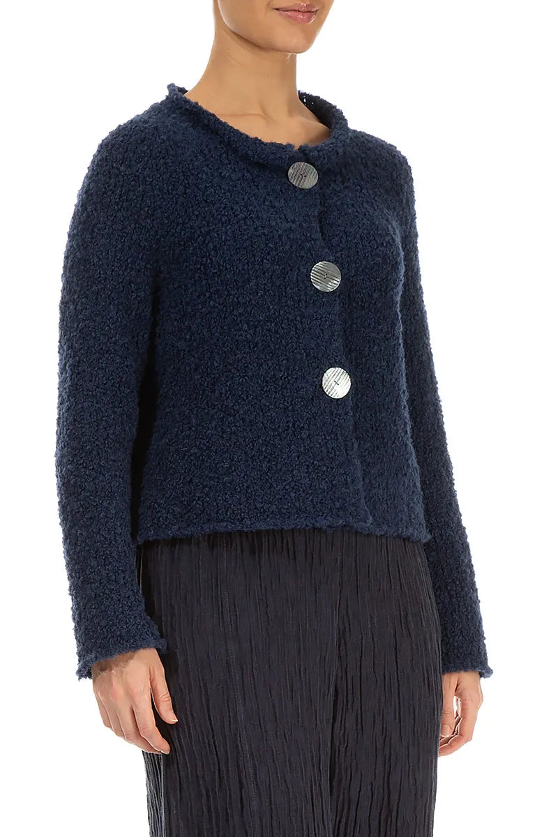 Three Button Blue Violet Alpaca Wool Cardigan 3