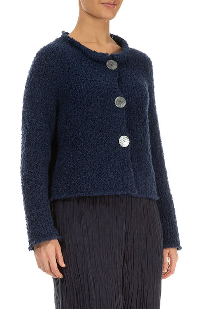 Three Button Blue Violet Alpaca Wool Cardigan 3