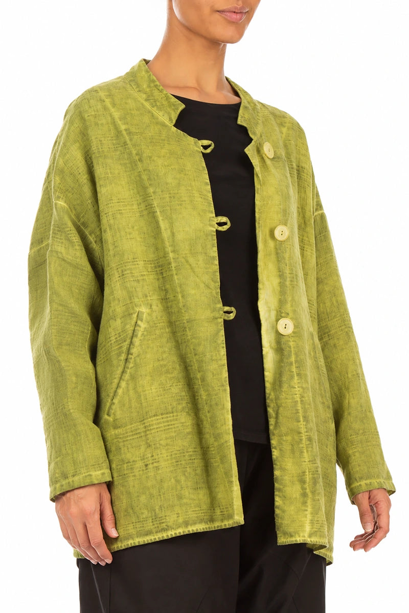 Three Button Washed Out Lime Linen Jacket 3