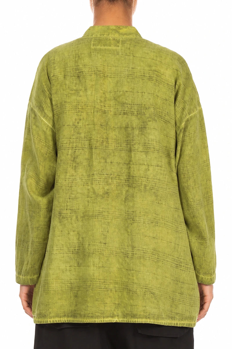 Three Button Washed Out Lime Linen Jacket 2