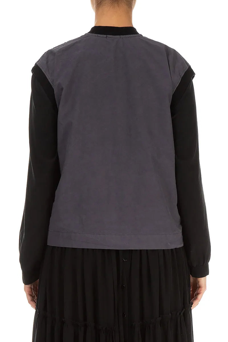 Three Pockets Black Silver Cotton Gilet 3