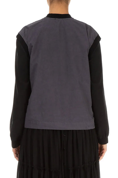 Three Pockets Black Silver Cotton Gilet 3