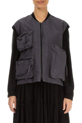 Three Pockets Black Silver Cotton Gilet 2