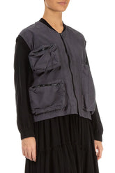 Three Pockets Black Silver Cotton Gilet 4