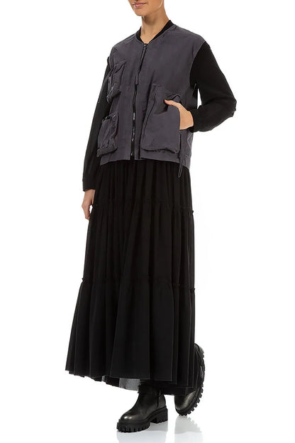 Three Pockets Black Silver Cotton Gilet 5