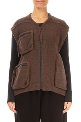 Three Pockets Brown Wool Gilet 1