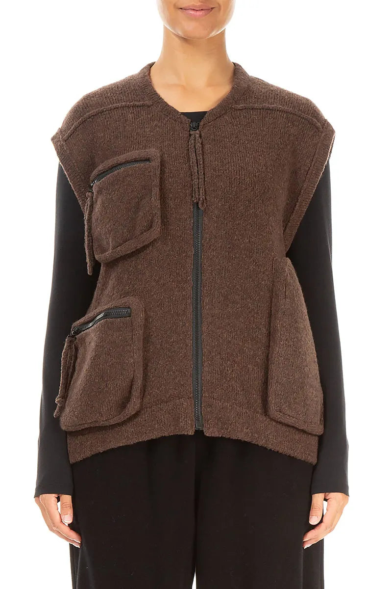 Three Pockets Brown Wool Gilet 1