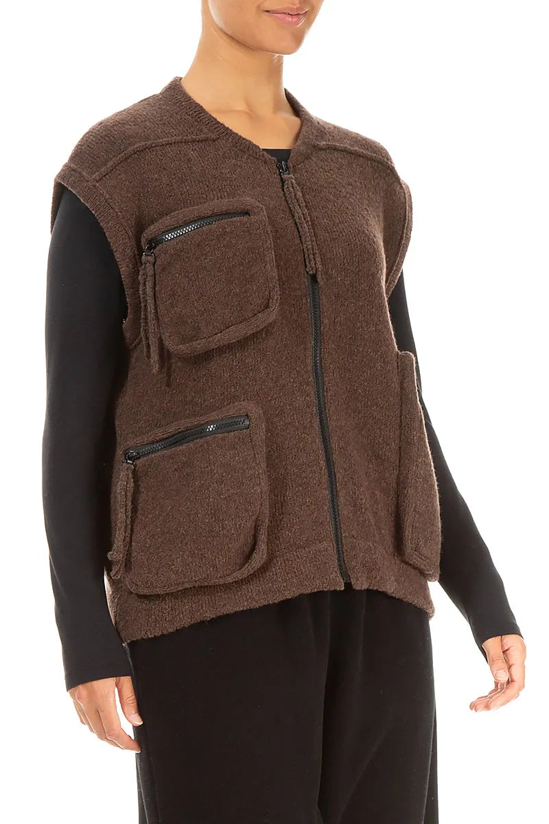 Three Pockets Brown Wool Gilet 3
