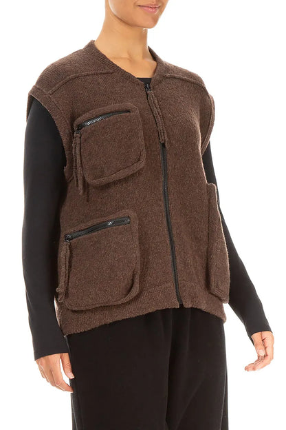 Three Pockets Brown Wool Gilet 3