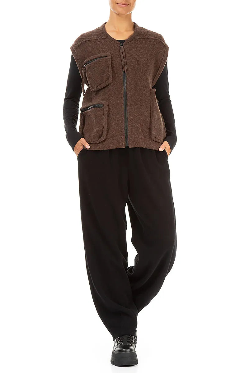 Three Pockets Brown Wool Gilet 4