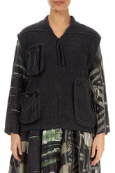 Three Pockets Dark Grey Wool Gilet 1