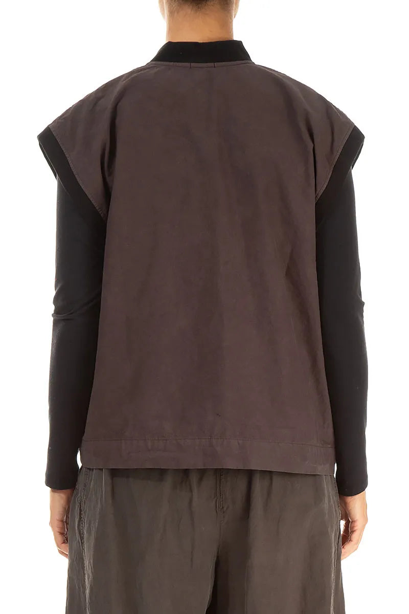 Three Pockets Forest Brown Cotton Gilet 2