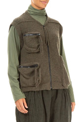 Three Pockets Khaki Wool Gilet 3
