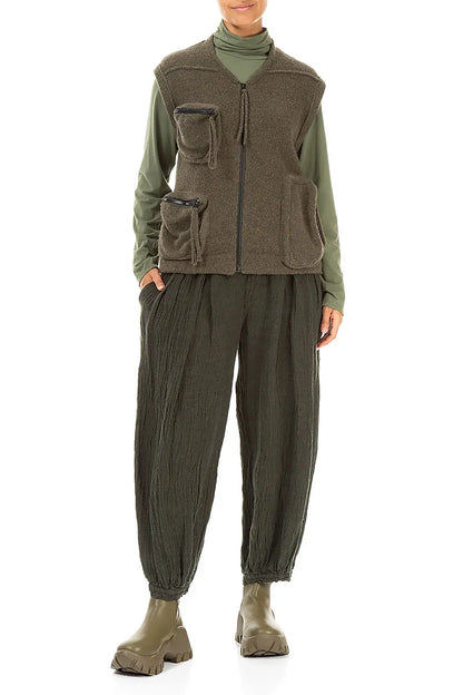 Three Pockets Khaki Wool Gilet 4