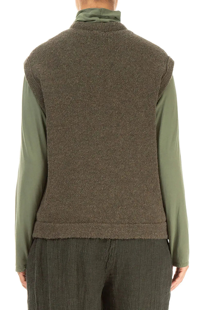 Three Pockets Khaki Wool Gilet 2