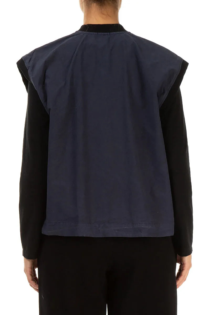 Three Pockets Slate Blue Cotton Gilet 2