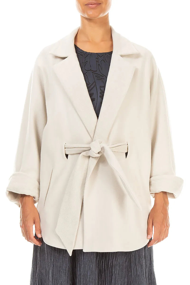 Tie Detail Cream Wool Coat 1