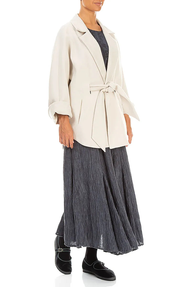 Tie Detail Cream Wool Coat 4