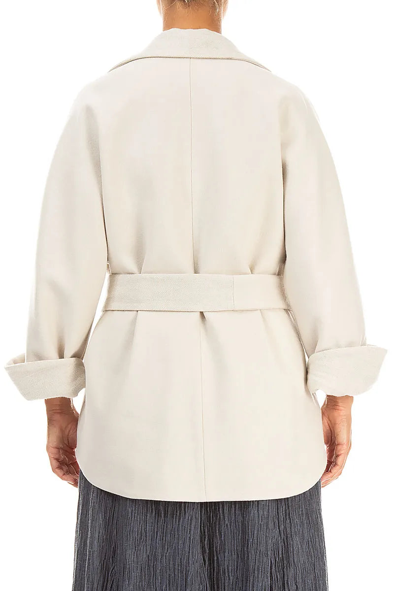 Tie Detail Cream Wool Coat 2