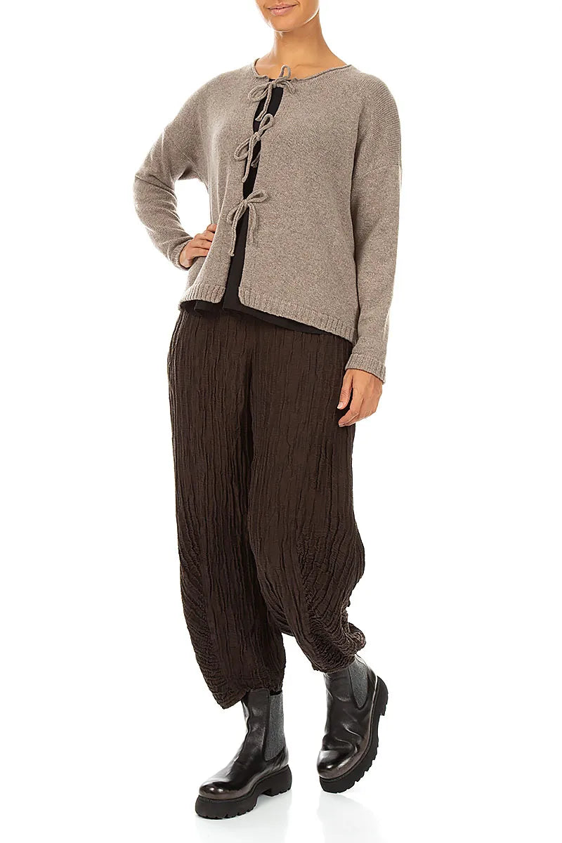 Tie Front Beige Cashmere Cardigan 4