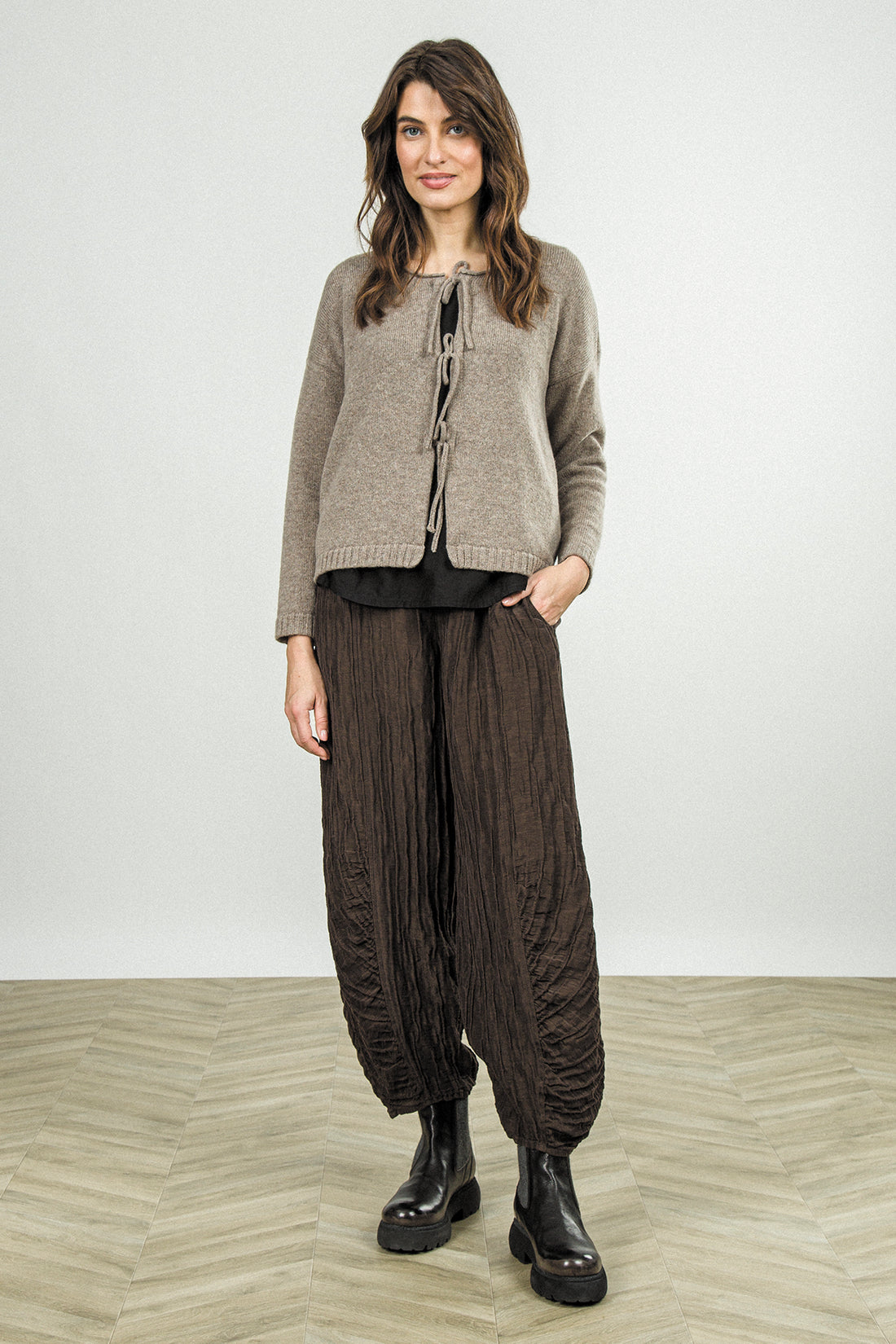 Tie Front Beige Cashmere Cardigan 6