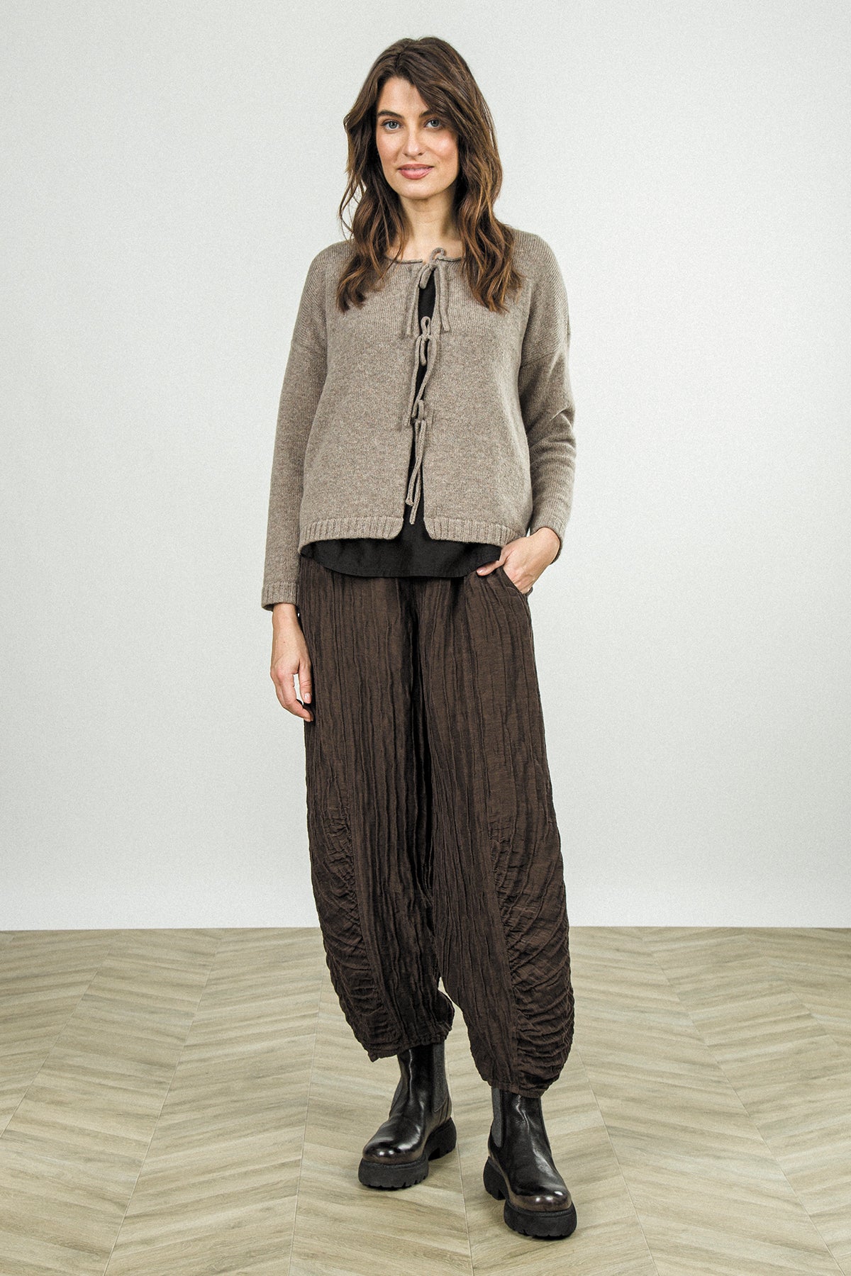 Tie Front Beige Cashmere Cardigan 6