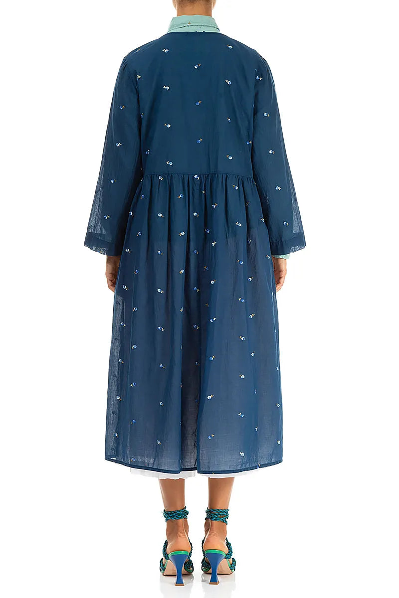 Tie Front Navy Embroidered Petals Cotton Jacket 3