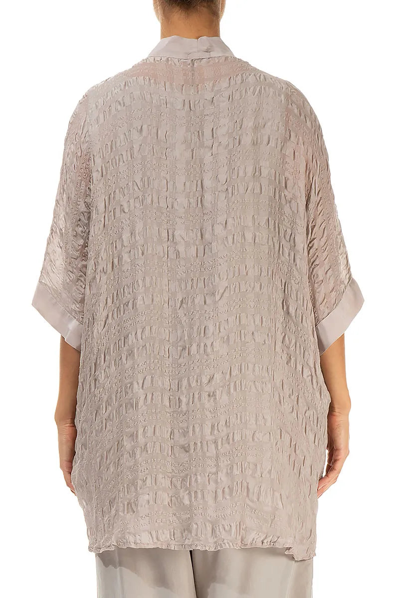 Beige Strukturierte Seidenjacke zum Binden