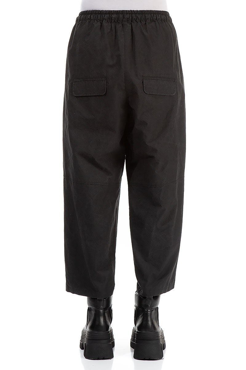 Tie Up Black Cotton Trousers