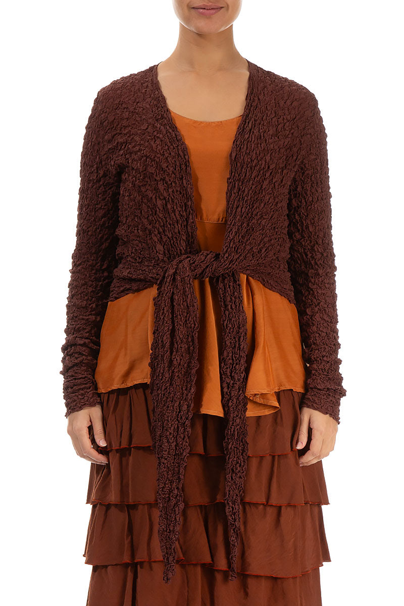 Tie Up Crinkled Brick Silk Jacket 1