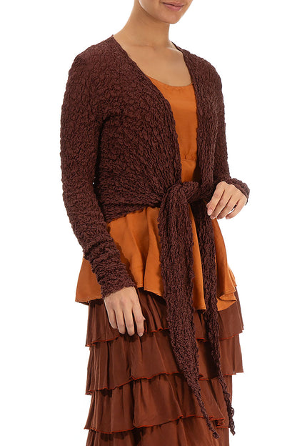 Tie Up Crinkled Brick Silk Jacket 3