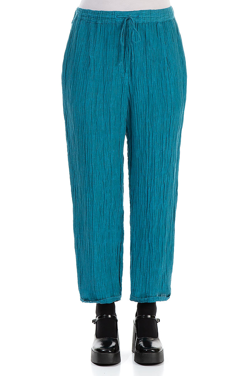 Tie Up Crinkled Ocean Silk Trousers