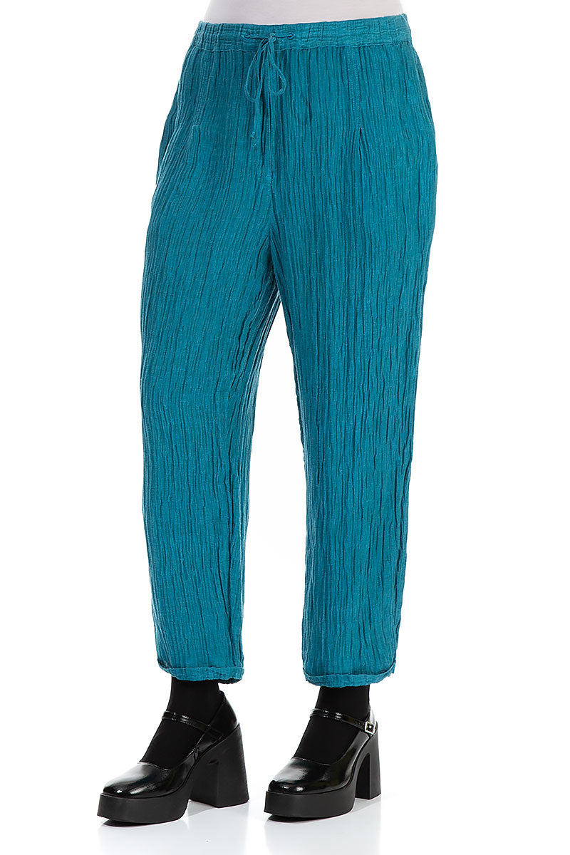 Tie Up Crinkled Ocean Silk Trousers