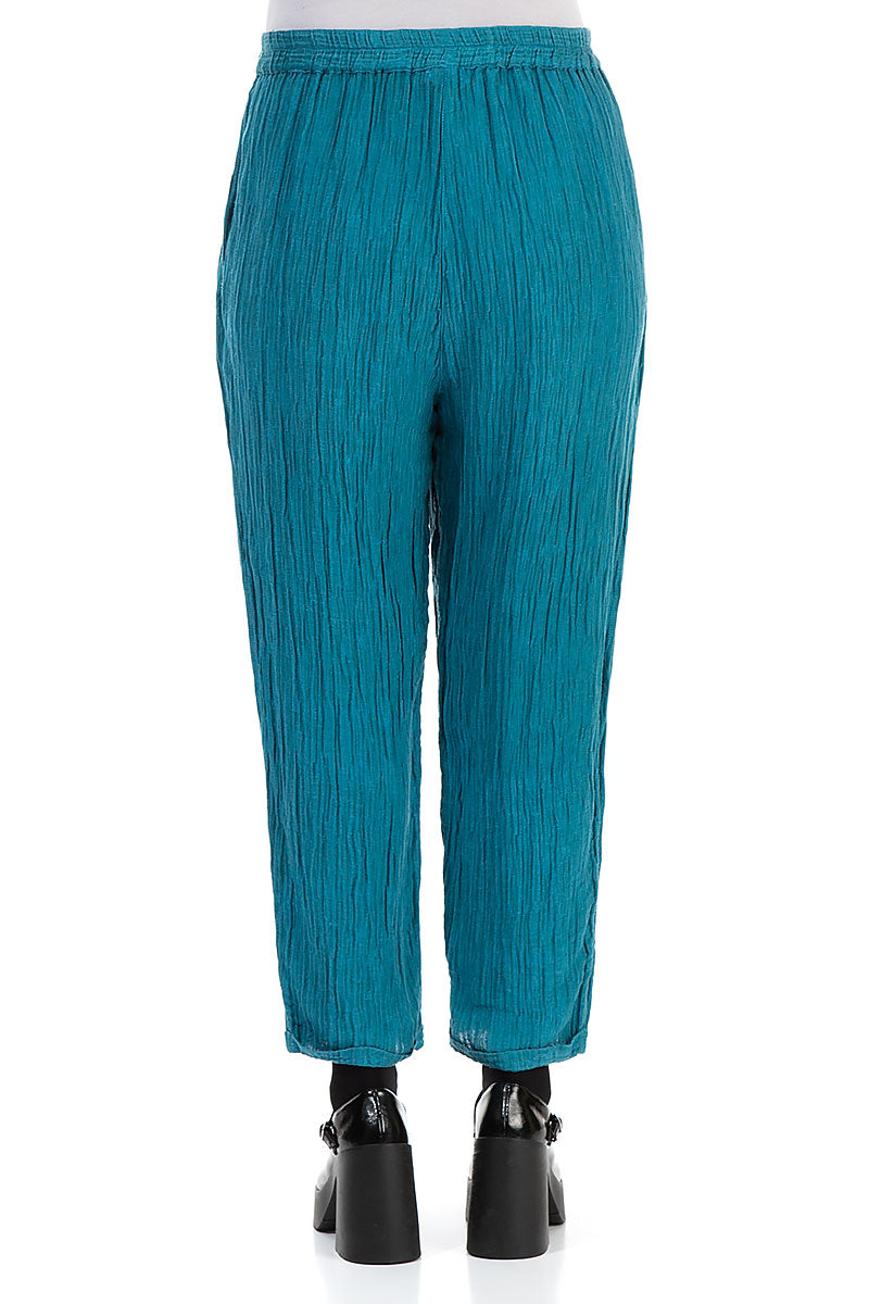 Tie Up Crinkled Ocean Silk Trousers