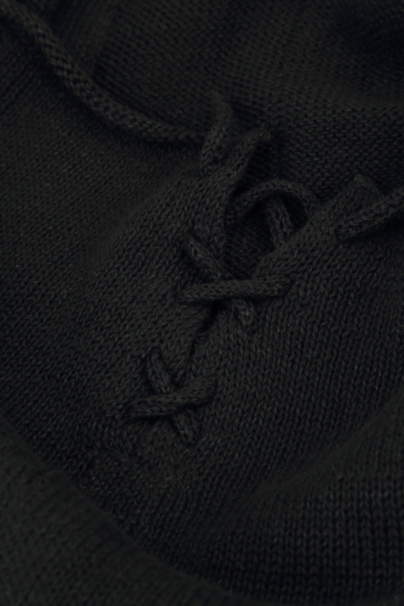 Tie Up Detail Black Linen Cardigan