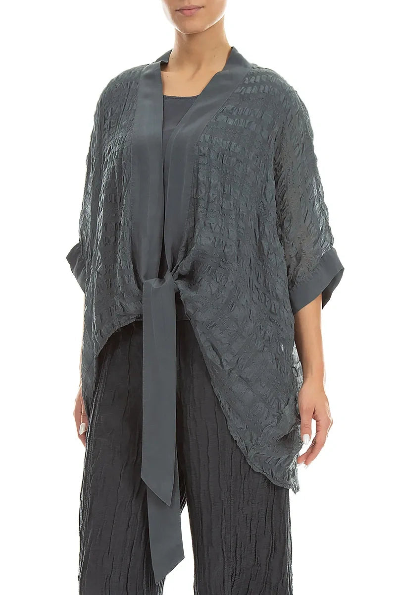 Tie Up Graphite Textured Silk Jacket 3
