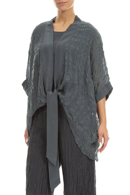 Tie Up Graphite Textured Silk Jacket 3