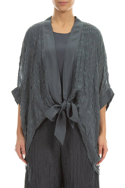Tie Up Graphite Textured Silk Jacket 1
