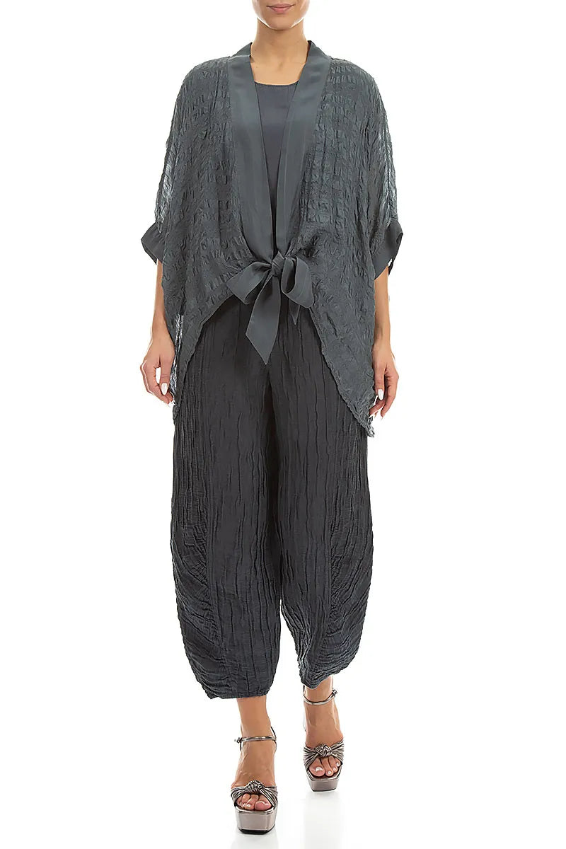 Tie Up Graphite Textured Silk Jacket 5